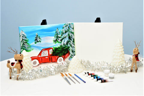 christmas truck ride acrylic painting kit & video lesson