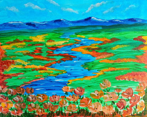 field of poppies acrylic painting kit & video lesson