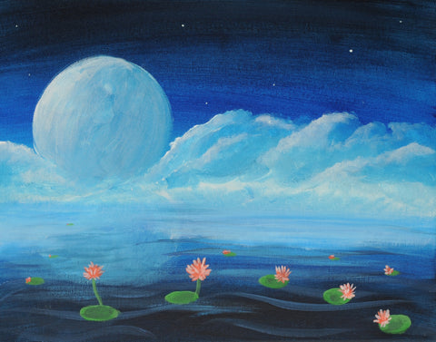 lilies dancing in the moonlight acrylic painting kit  & video lesson