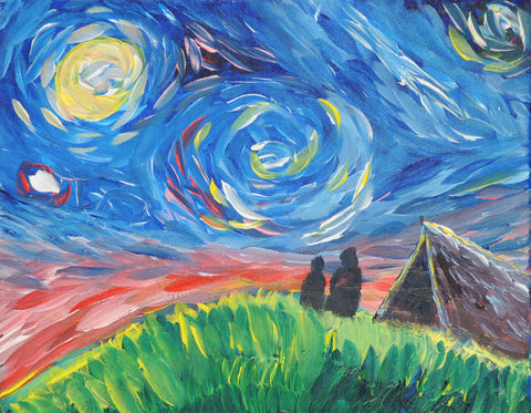 starry night gazer acrylic painting kit & video lesson
